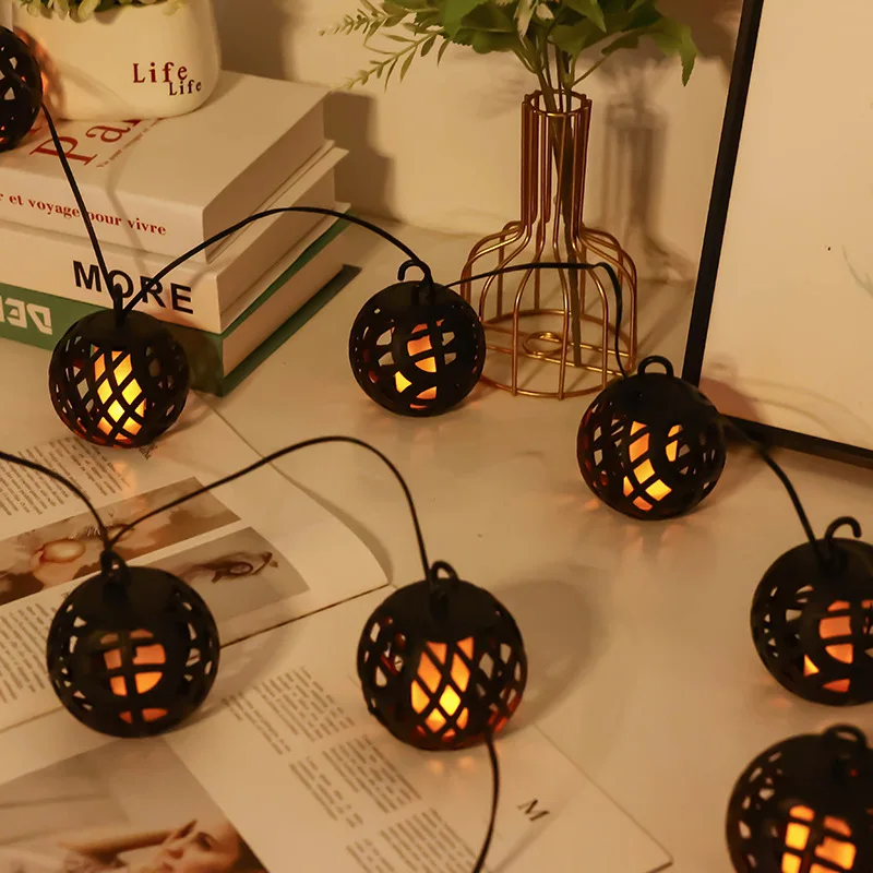 6*10 Led Solar Ball String Light Outdoor Garden Waterproof Warm Flame Hanging Solar Lantern Light details