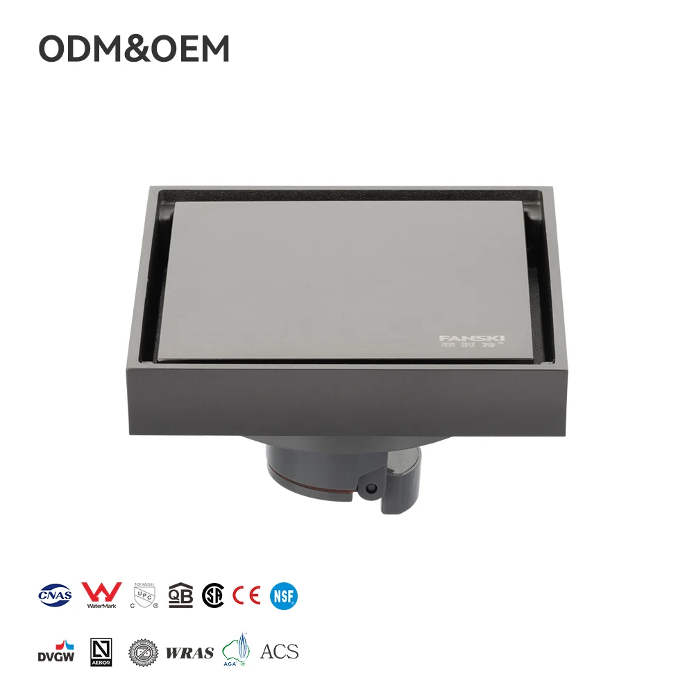 FANSKI Modern Brass Square 4-Inch Shower Drain Tile Insert Floor Drain Anti-Odor Bathroom Grate Cover Hair Catcher Strainer