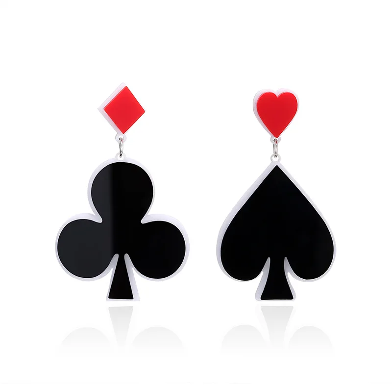 Poker Earrings Necklace Set Trendy Gold Plated A Earring Playing Cards Pattern Drop Earrings Necklace Charms Hearts Spades Aces Dangle Earrings for Women Girls Jewelry