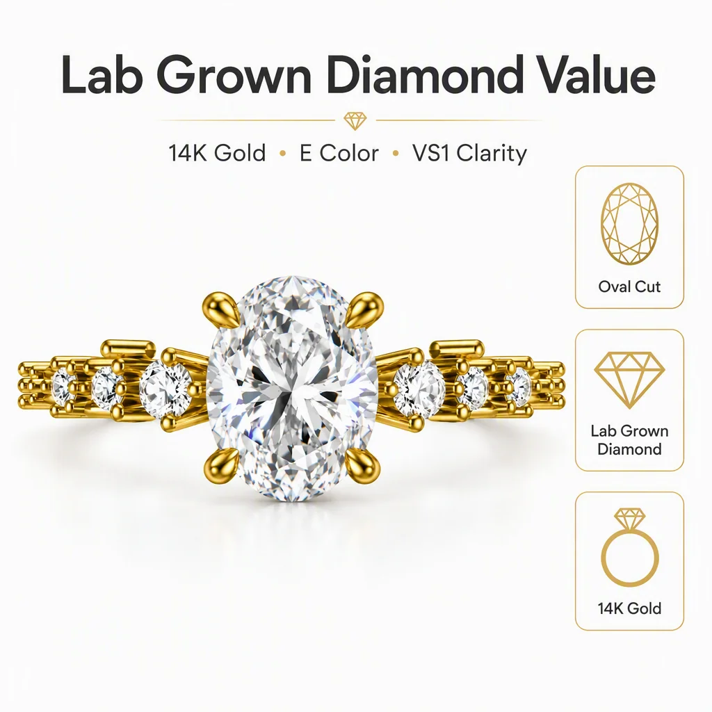 14K Gold Oval Cut Lab Grown Diamond Ring Oval Round Lab Created Diamond Engagement Ring Lab Diamond Rings for Women