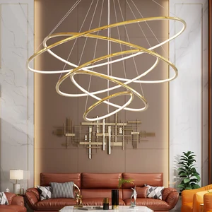 Nordic Luxury Modern Design Simple Hanging Hotel Bedroom Living Room Gold Aluminum Circle Led Chandeliers