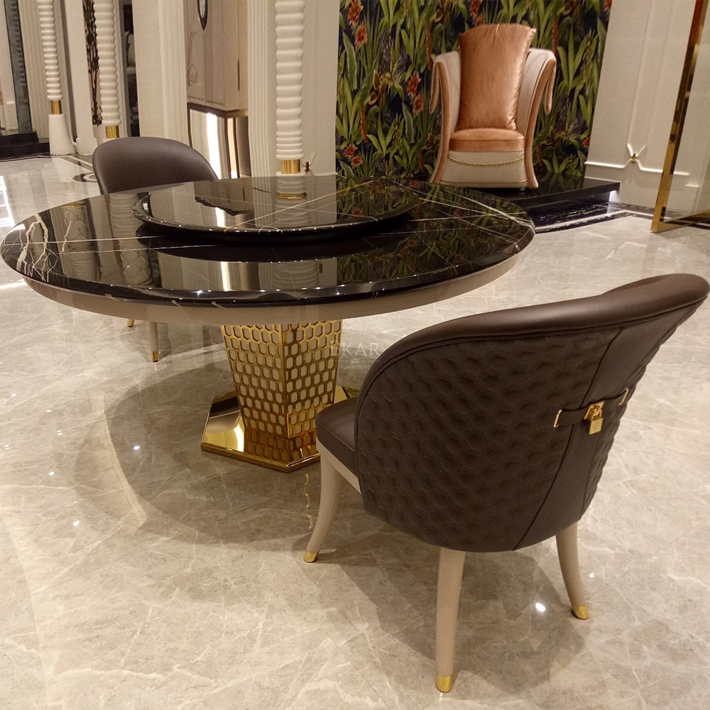 product lauren luxury modern dining table black gold marble set for home or hotel elegant kitchen furniture with wood panel style-61