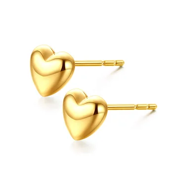 Forever Star Real 18k Yellow Gold Heart Stud Earring For Women
