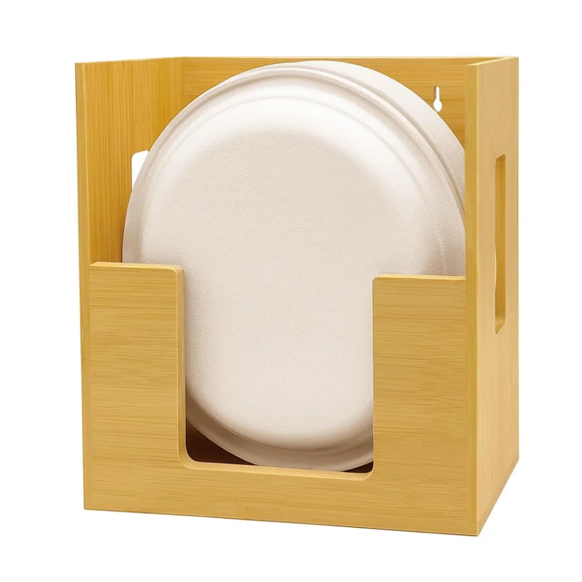 Wall Mounted Paper Plate Organizer Under Cabinet Kitchen Bamboo ...