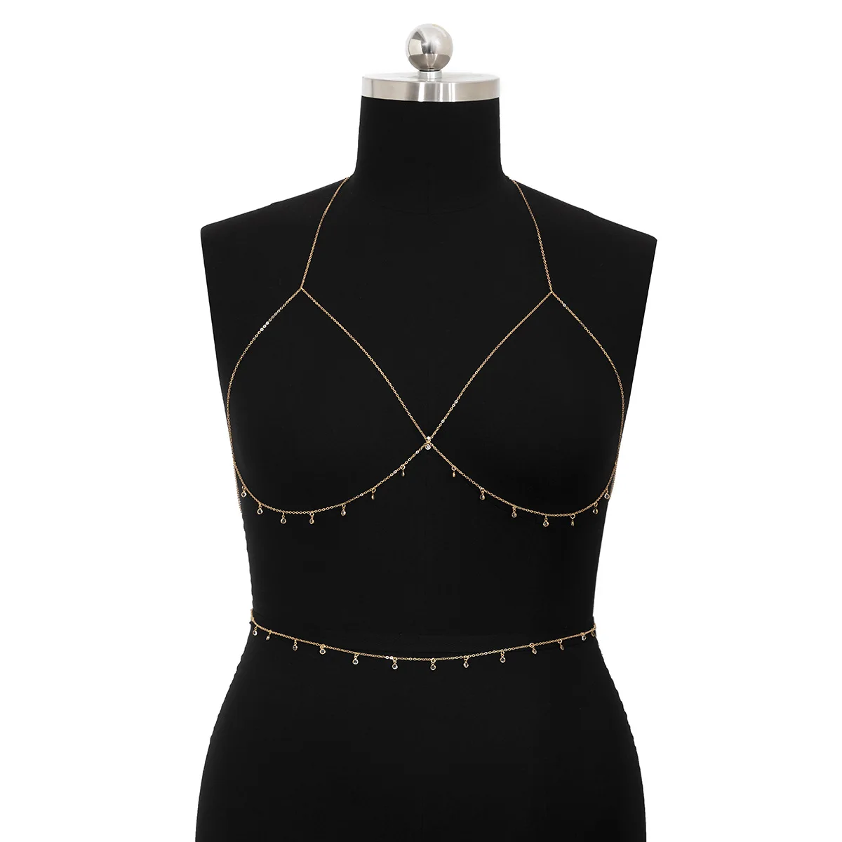 Women Bikini Tassel Rhinestone Harness Crystal Bra Chest Body Chain Necklace  Hot