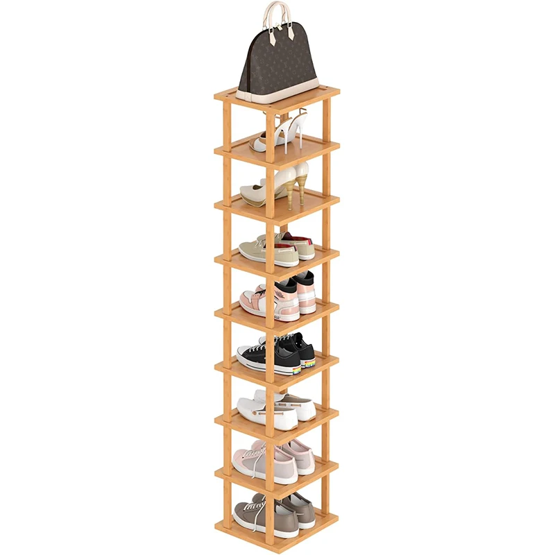 product skinny bamboo shoe rack free stackable diy vertical rack for closet entryway corner garage living room furniture-2