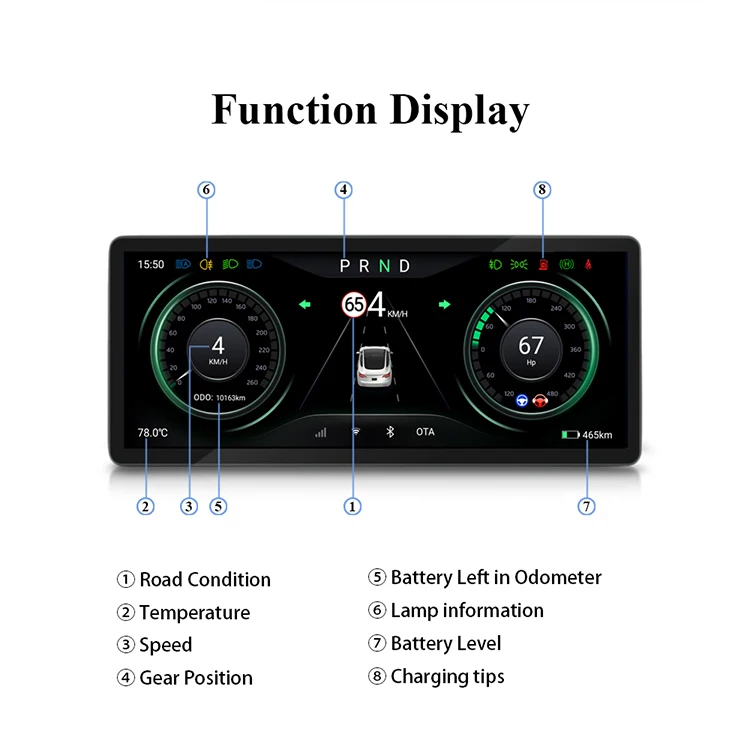 Vjoycar New Tesla Head Up Display LCD 10.25 Inch Instrument Cluster For Tesla Model 3 Y Dashboard Touch Panel with 4G Carplay