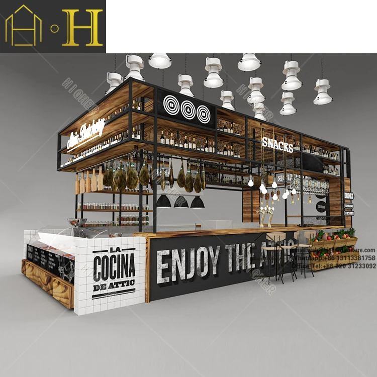 Coffee Shop Counter Design Mall Kiosk Cafe Counter Customized Commercial Coffee Counters Furniture Modern Food