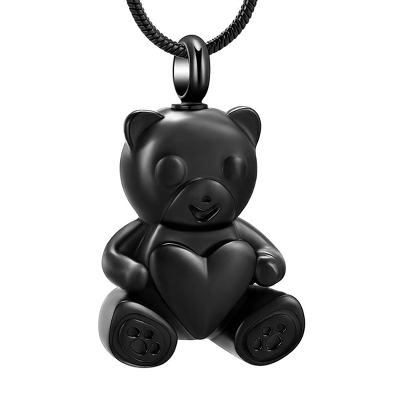 Stainless Steel Teddy Bear Pet Urn Pendant Memorial Ash Keepsake Cremation Jewelry Necklace for Ashes Locket Necklaces
