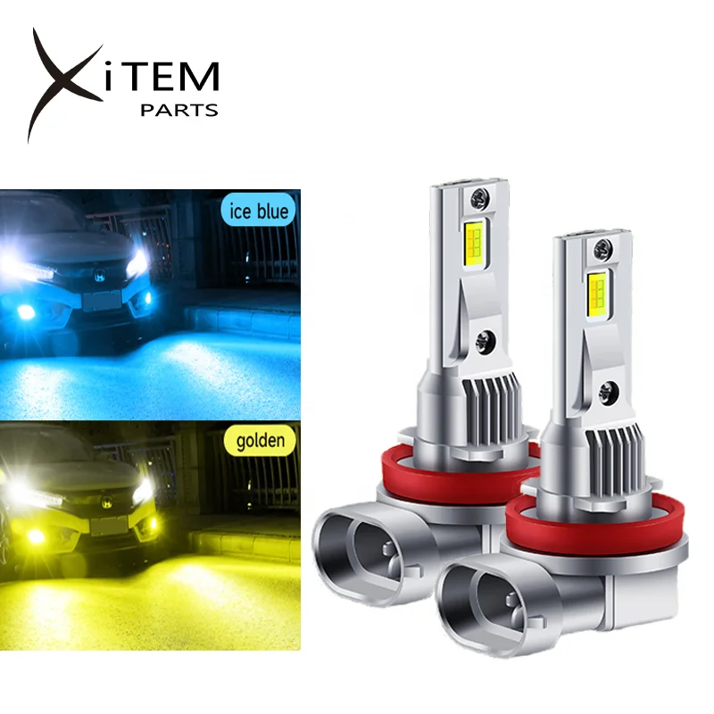 XITEM Dual Color Led Headlight Bulbs for Car Strobe 40W Fanless LED Fog Lights Lemon Yellow Green H7 H11 HB3 HB4