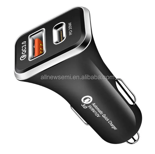 Pd20w car charger QC 3.0 car charger 38W double channel double port fast charging PD + qc3.0 fast charging car charger