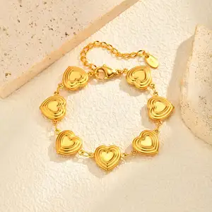 Exquisite Design Women's Gold Plated Stainless Steel Bracelet Geometric Pattern Heart Shaped Bracelet for Valentine's Day Gifts