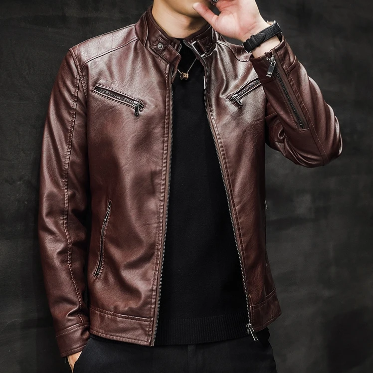 Men's Leather Jacket Motorcycle Style Loose Fit Pu Leather Coat_voghion.com
