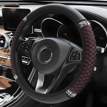 Shiny soft leather steering wheel cover 15-inch color rhinodrill elastic steering wheel cover for ladies and girls