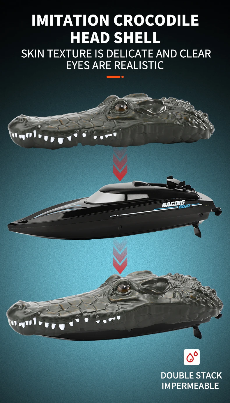 4ghz 2合1电动鳄鱼头遥控仿真鳄鱼高速遥控儿童船玩具