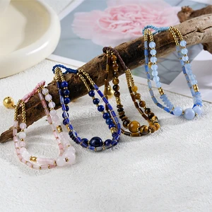 Cute Small Bell Charm Pendant Beaded Bracelets Multi Color Double Layers Stone Fashion Minimalist Jewelry for Woman