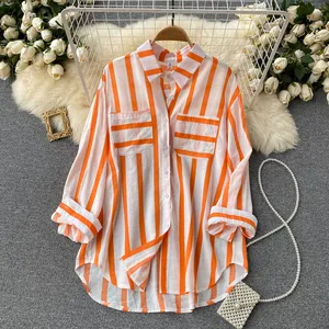 Wholesale Spring and Autumn New 2026 Striped Korean Style Casual Long Sleeve Lapel Fashion Women's Blouses and Shirts