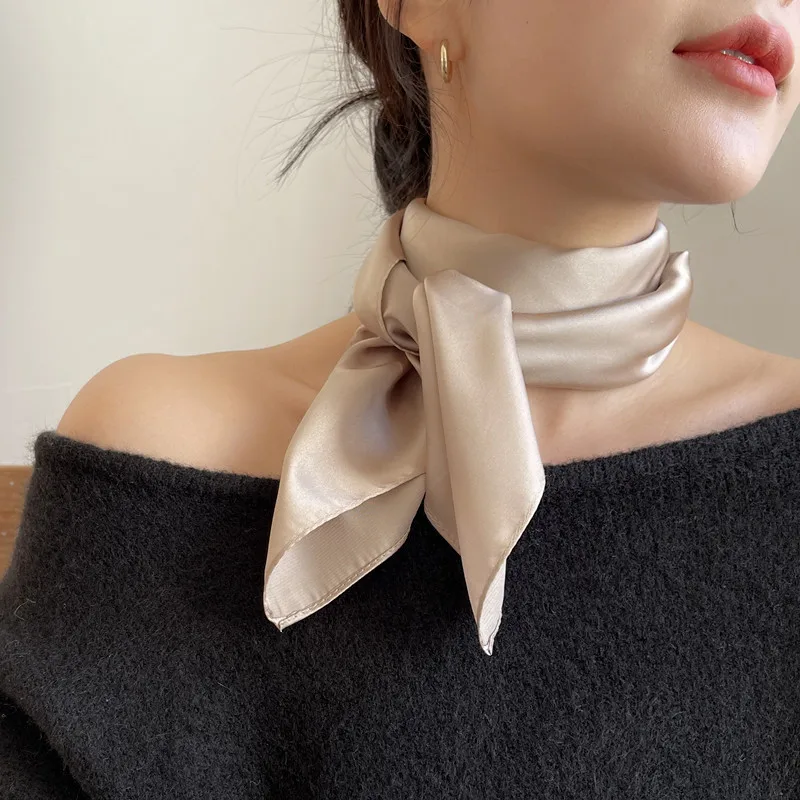 レディース スクエアスカーフ 70cm 無傷 同梱割引可 女性用卸売スクエアシルクスカーフ70x70女性50Dサテンスカーフ