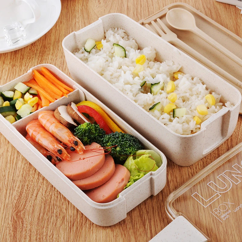 Bento Box Fork and Spoon Tableware Kids School Movable Diaphragm Silicone Boite Food Container 2 Layer Soup Bento Lunch Box