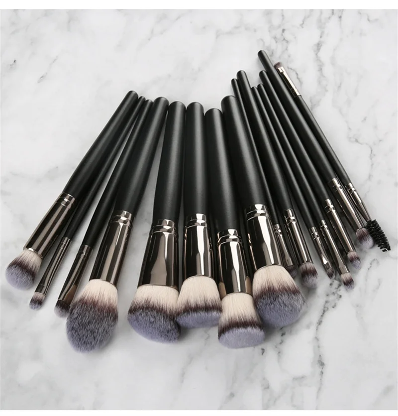Высокое качество Профессиональные синтетические веган черный производитель оптом, изготовленный на заказ логотип бренда частная марка 15 шт. набор кистей для макияжа