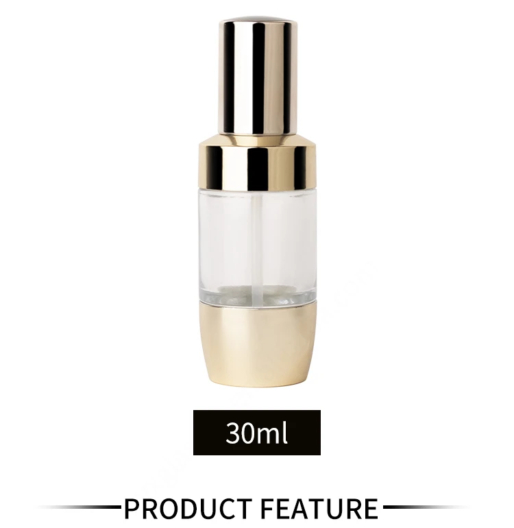 Luxury 30ml round skincare serum lotion bottle cosmetic bottle with gold lotion pump factory