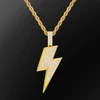 14K gold square cz lightning pendant +rope chain