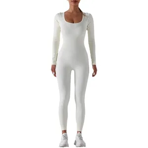 Sports Long Sleeved One Piece Yoga Suit Nude Women's Bodysuit
