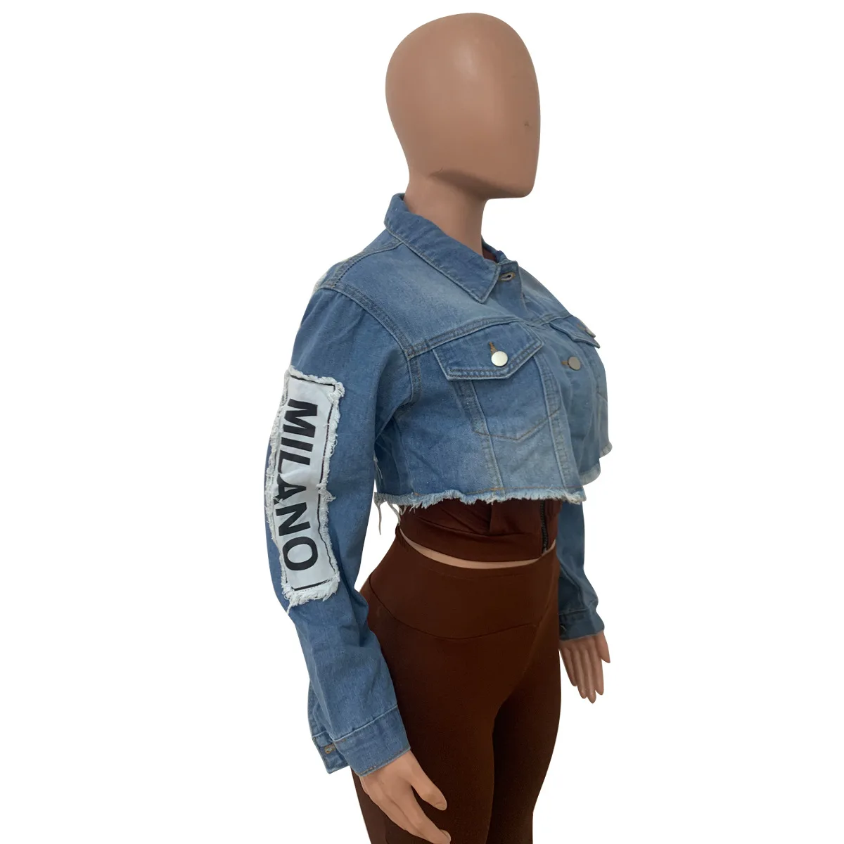 Woman Trendy Casual Cropped Jean Jacket Streetwear Patched Ladies Denim  Coat Spring Adult Women's Crop Jeans Jacket
