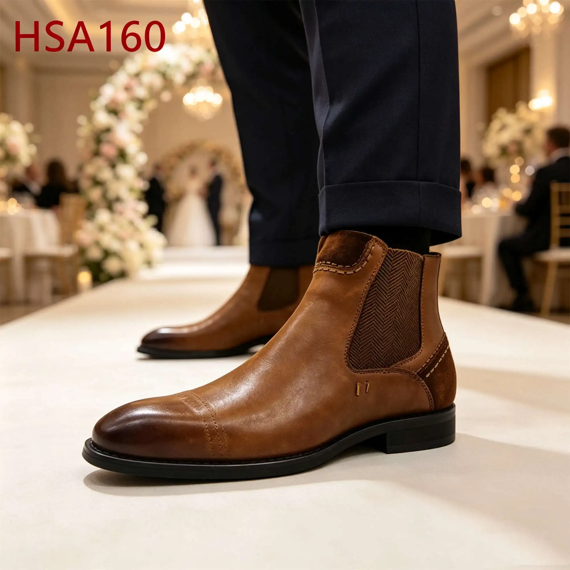 ZYF,Classic French Pull on Style 5 Inch Hua Singh Men Leather Shoes Gradient Brown Color Crazy Horse Fashion Uniform ShoesHSA160