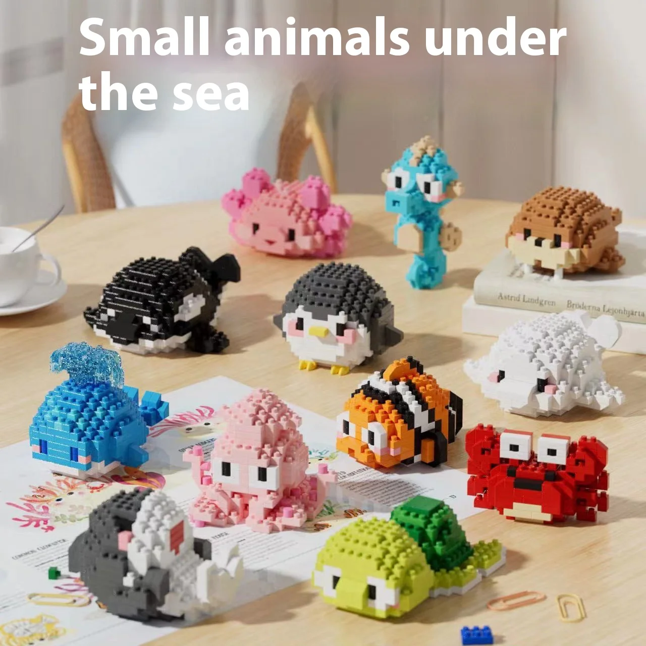 Realistic for Lego Ocean Building Blocks Toy for Children Small Plastic Particle Moving Fish Model Including Realistic Shark
