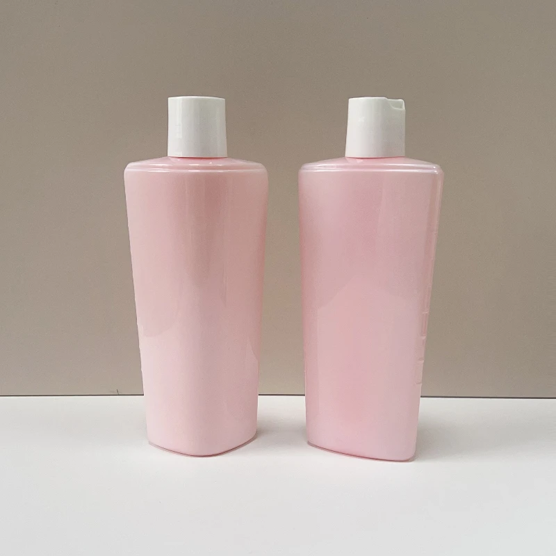 Selling Empty 357ml Pet pink Triangle Shampoo Body Wash Cosmetic Plastic Bottle