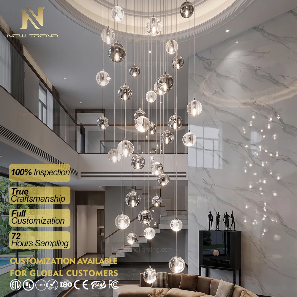 โคมระย้า LED หรูหราแบบไหล่ลงมาแบบ CPL-519 – โคมไฟศิลปะเฉพาะบุคคลสำหรับบันไดวิลล่า โคมระย้า LED ขนาดใหญ่พิเศษที่ออกแบบตามสั่ง