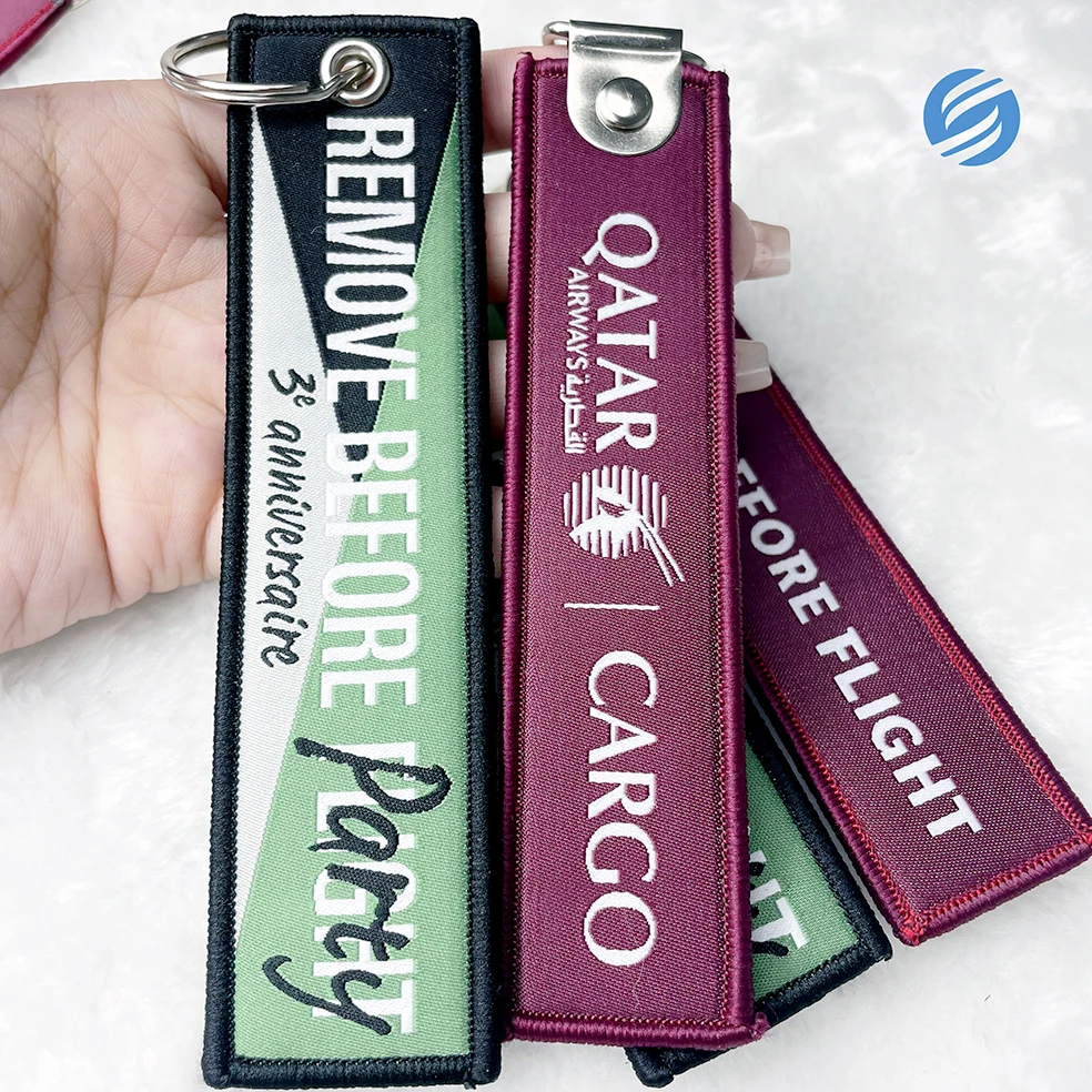 カスタム両面織りキーチェーンジェットタグ販促用キーホルダー & カラ