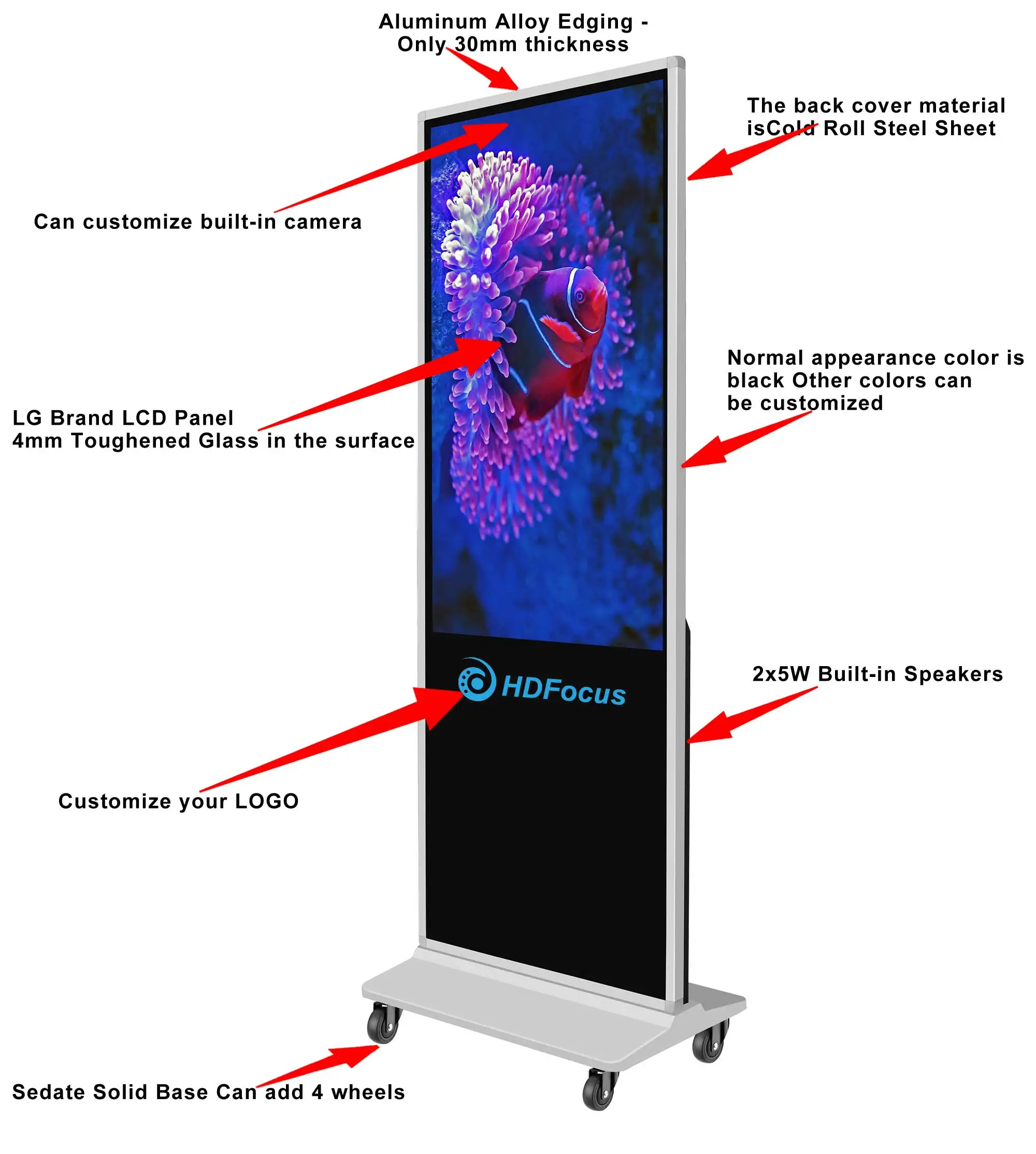 HDFocus Oem Digital Signage Advertising Video Player Indoor Interactive Lcd Totem Display Kiosk Floor Standing Touch Screen
