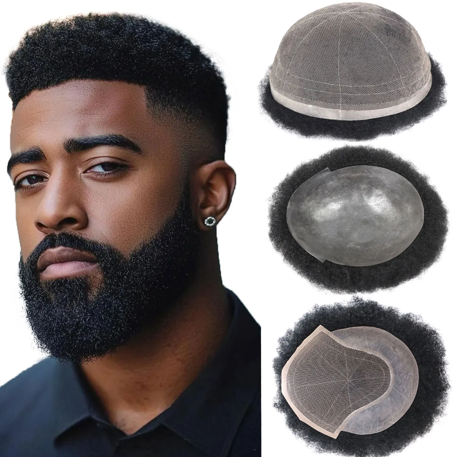 African American Thin Skin Lace Man Hair Wig Natural Toupee