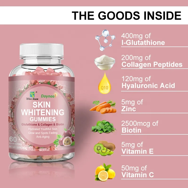 Private Brand L-Glutathione Collagen Gummies for Skin Whitening – Herbal Supplements for Healthy Skin Care, 30 Soft Candy Gummies