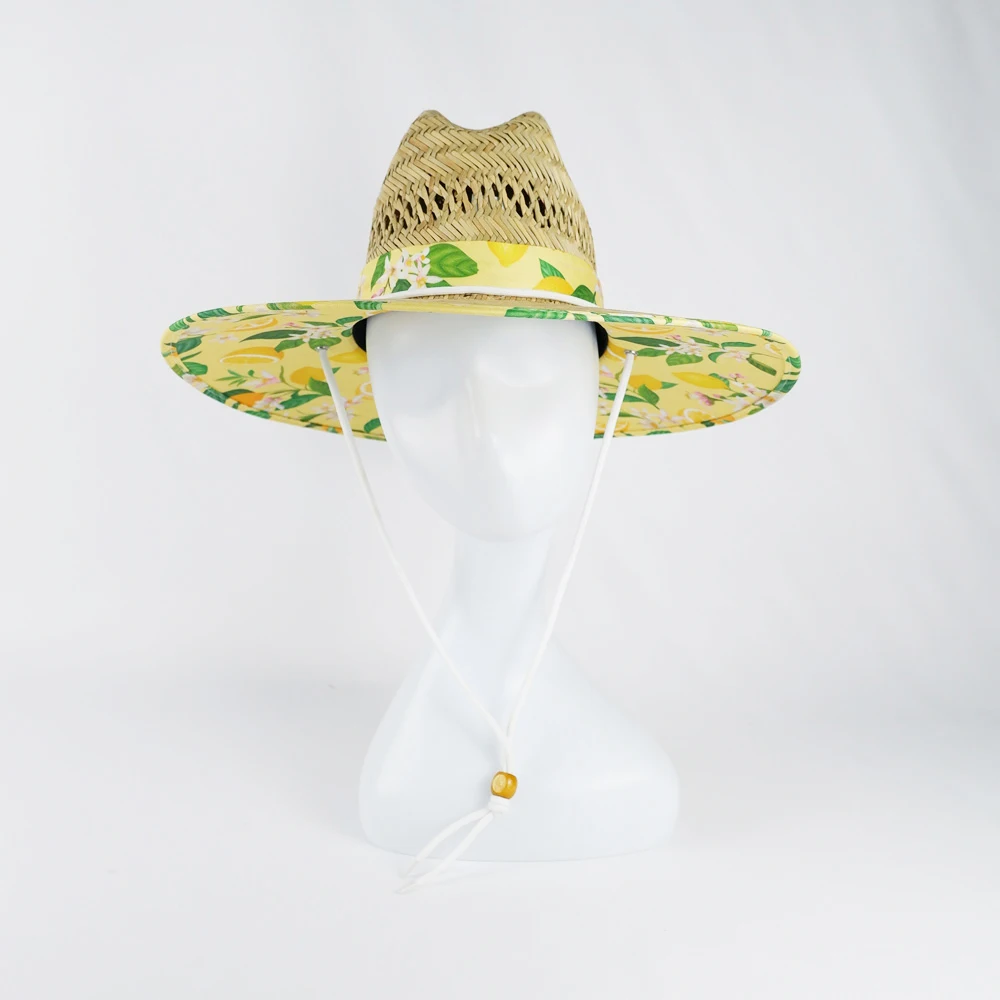 Unisex Lemon Sublimation Printed Fabric Summer Big Wholesale Custom Ribbon Lifeguard Outdoor Fishing Sombrero