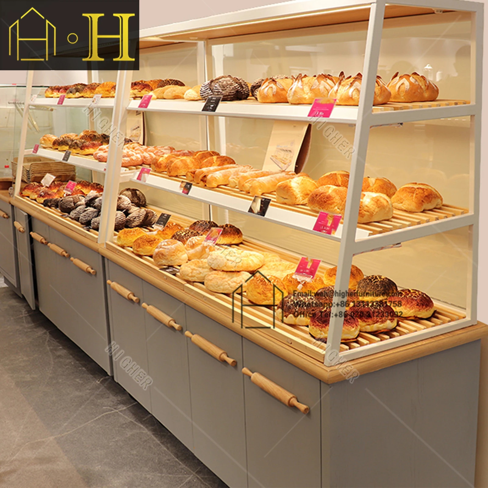 Customized Wooden Cake Display Showcase Cake Bar Counter Design for ...