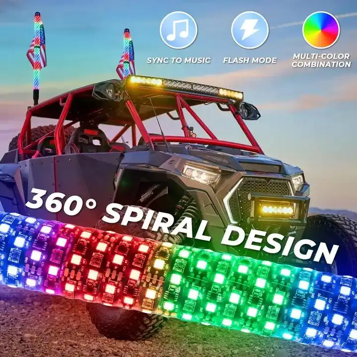 thumbnail image 2 of 1PC 1FT Fat Whip Lights With Brake Light Function,LED Whip Lights For UTV ATV Whip 2 of 10