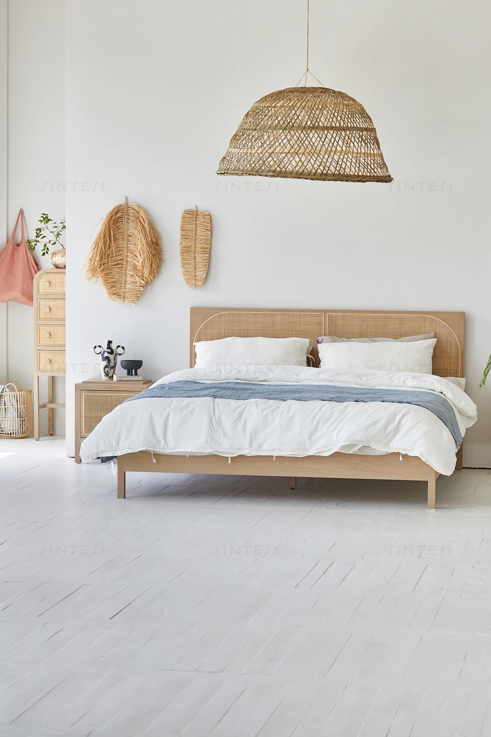 Natural Furniture Japandi Bedroom - Oak Rattan Bed Sets