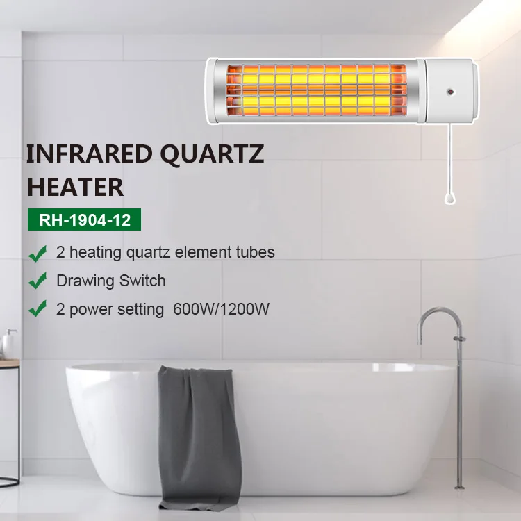 Bathroom White 1200w Wall Mounted Quartz Infrared Heater