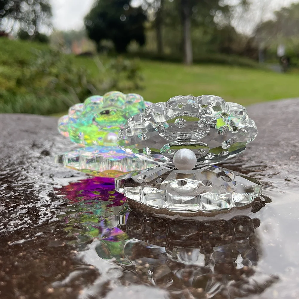 AB Color Transparent Carved Crystal River Clam Pearl Shell Pendant  Cross-Border Wholesale for Home Office Crystal Crafts