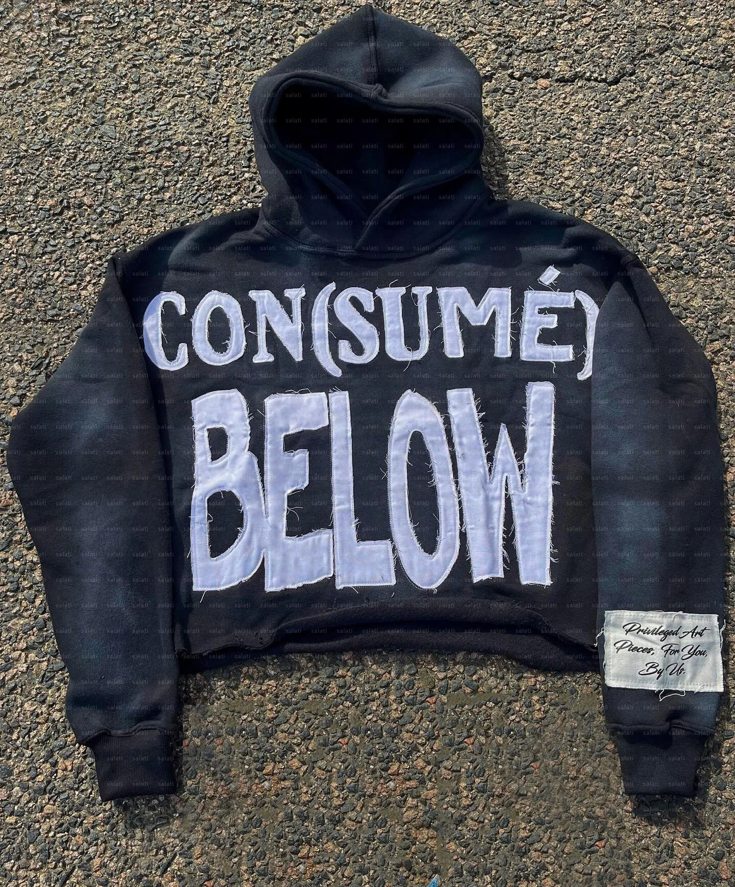 Customized Pullover Acid Wash Raw Hem Sun Faded Cut and Sew Cotton Hoddies Applique Stitch Patch Embroidery Cropped Hoodies Men