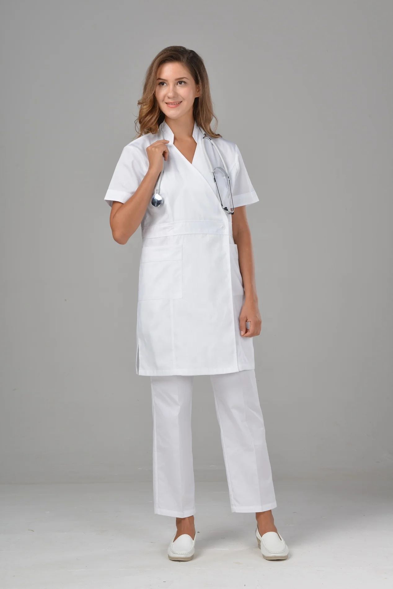 white nurse uniform dress Scrub for Graduation Pinning Ceremony Empire waist with adjustable button tabs FORM FITTED WHITE UNIFORM DRESS