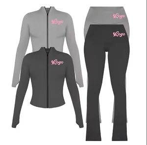 Huili Custom High Quality Stretch Skinny Zip up Crop Top v Waist Legging Two Piece Outfits Gym Workout Activewear Sets for Women
