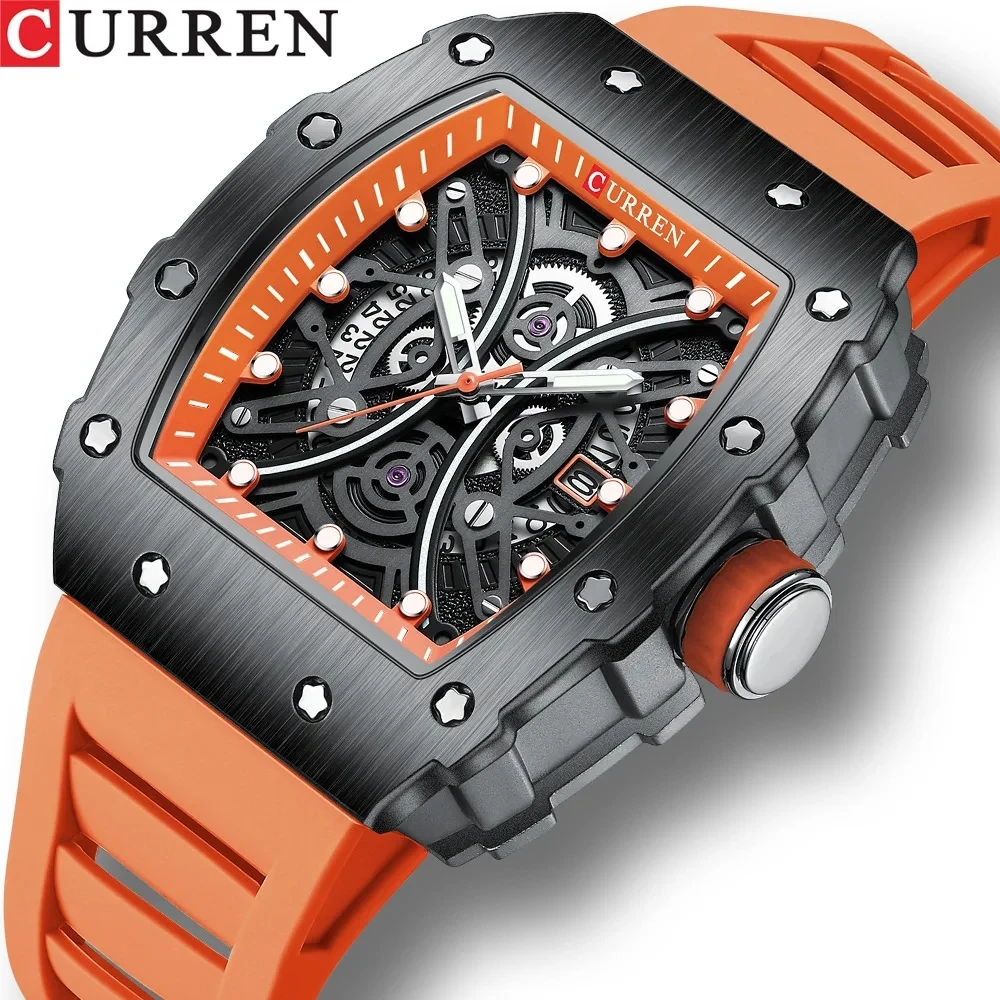CURREN Orologio da uomo con quadrante con fuso orario multiplo, display con data, cinturino in pelle, orologio al quarzo, nero 8329, Nero , 22, Cinturino