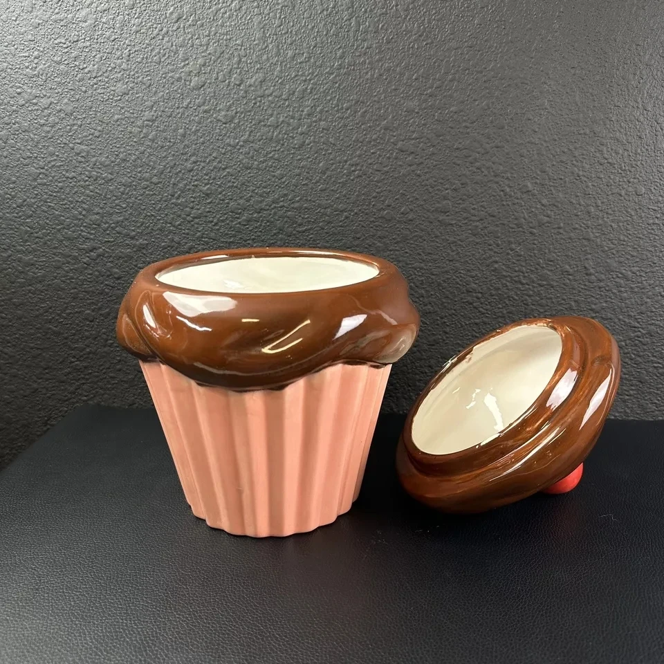 Lovely Ceramic Cupcake Cookie Jar - Hand Painted & Durable