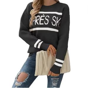 Long Sleeved Knitting Top Round Neck Letter Jacquard Fashionable Base Knit Pullovers Casual Women't Sweaters