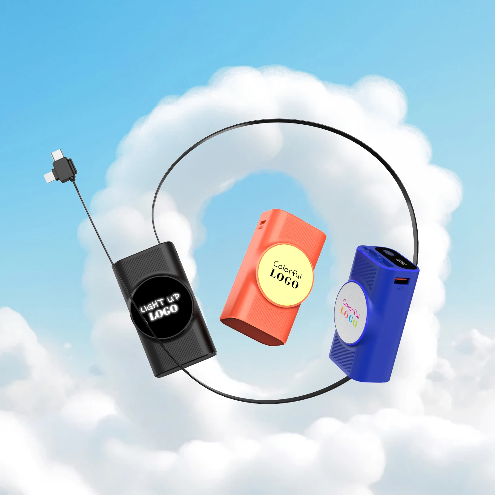 Retractable Cable Power Bank 10000mAh Portable Fast Charging Powerbank Mobile Phone Battery Charger Power Banks 22.5W for Iphone