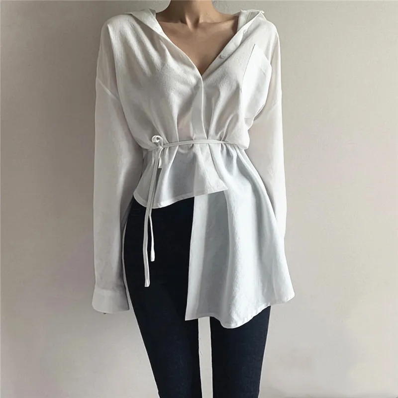 Wholesale EasyGarment 2021 Korean Style Blouse Fashion Shirt Top Women's  Personalized Design Lace-up Cotton and Linen Long Sleeve Shirt From  m.